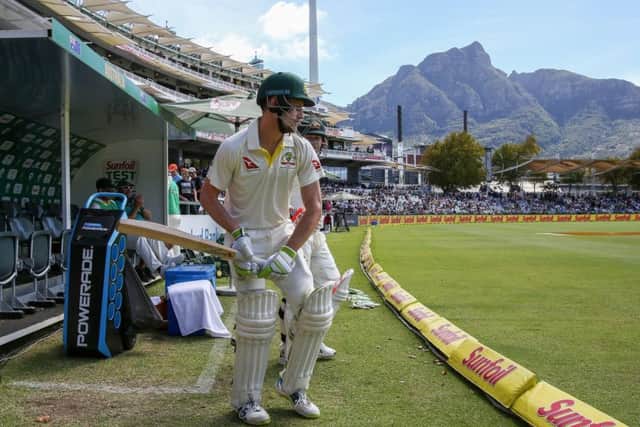 Cameron Bancroft who carried out the ball-tampering, walks out to open the batting for Australia on day four of the third Test against South Africa. Picture: Getty.