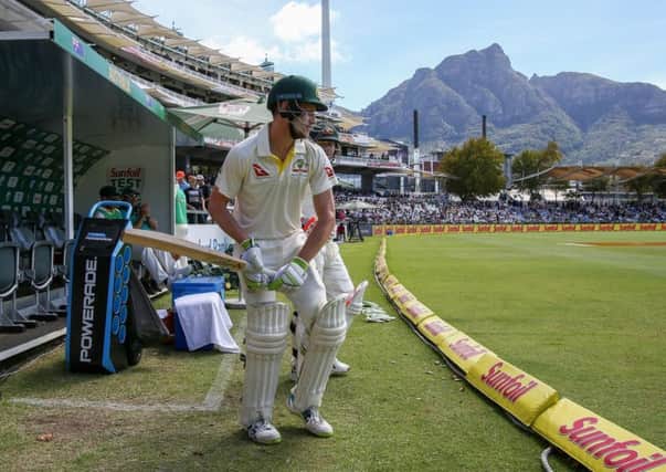 Cameron Bancroft who carried out the ball-tampering, walks out to open the batting for Australia on day four of the third Test against South Africa. Picture: Getty.