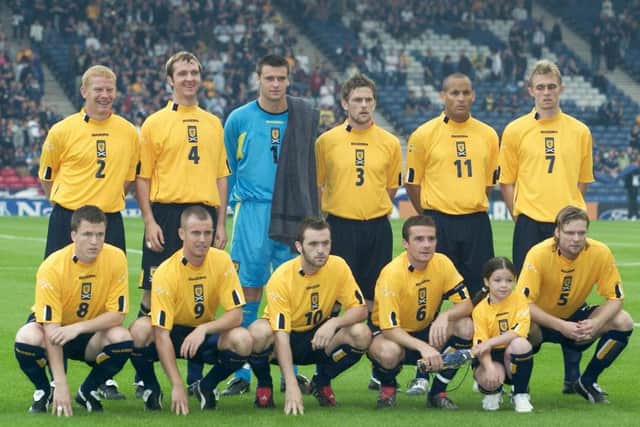 The Scotland starting line-up on August 18 2004 at Hampden to face Hungary in a friendly. Picture: SNS Group