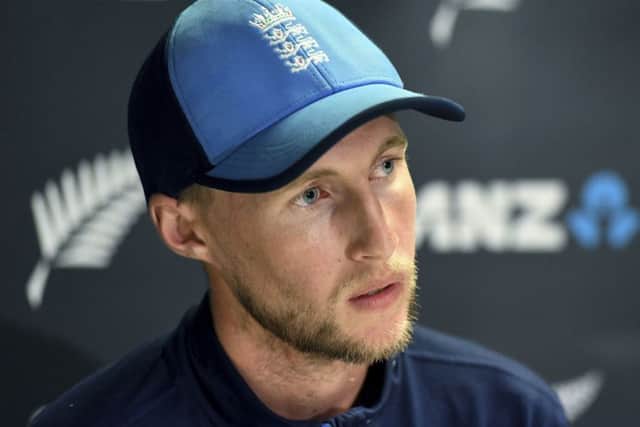 England captain Joe Root answers questions at a press conference following his team's defeat by New Zealand. Picture: Ross Setford/PA