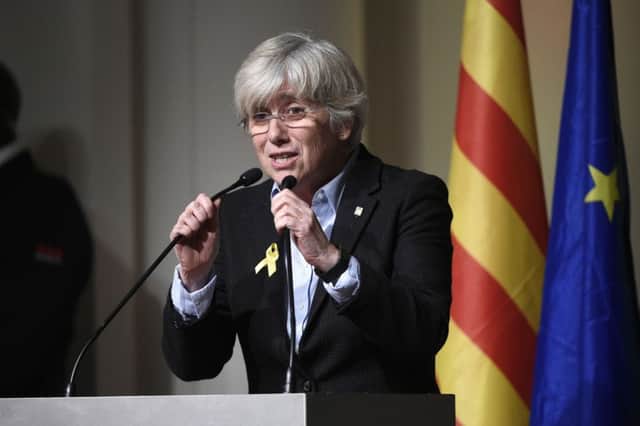 Clara Ponsati, an academic at St Andrews University, delivers a speech during a meeting with Catalan mayors in Brussels in November 2017.
 Picture: John Thys/AFP