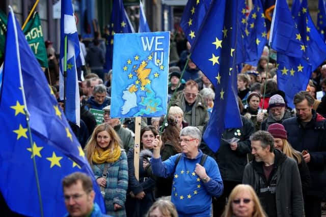 Demonstrators at a Brexit protest march in Edinburgh. Picture: Jane Barlow/PA Wire