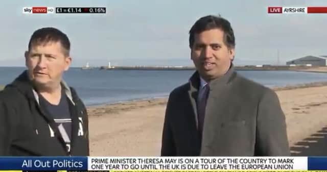 The moment Faisal Islam is stopped. Picture: Sky News.