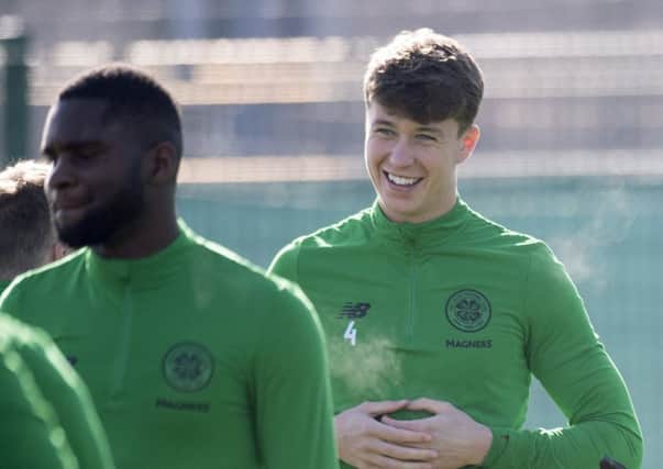 Jack Hendry is all smiles during training with Celtic. Picture: SNS
