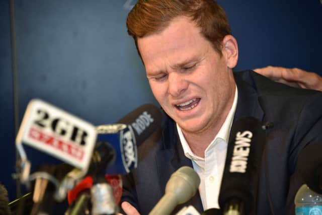 Former Australia captain Steve Smith at a his press conference at Sydney airport. Picture: Peter Parks/Getty Images