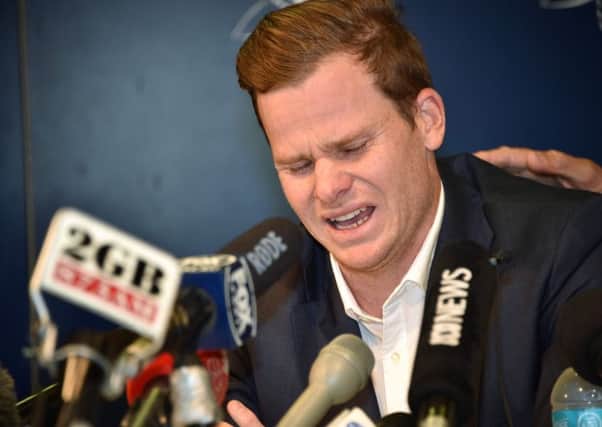 Former Australia captain Steve Smith at a his press conference at Sydney airport. Picture: Peter Parks/Getty Images