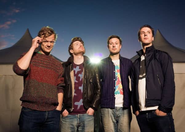 Django Django provide stomping beats, surf rock guitars, keyboard whooshes and the hypnotic effect of the calming harmony vocals
