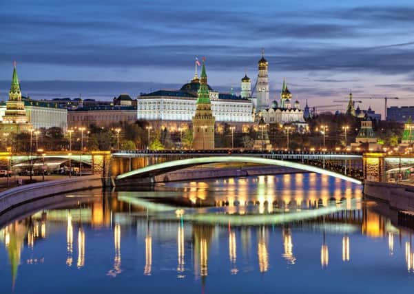 View on Bolshoy Kamenny Bridge and Kremlin in the morning, Moscow, Russia