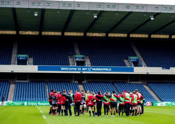 Edinburgh train ahead of the Challenge Cup tie against Cardiff Blues. Picture: SNS Group