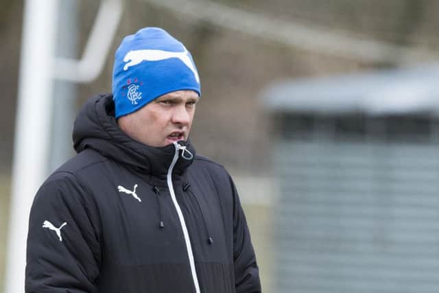 Rangers manager Graeme Murty watches over his side training at Auchenhowie. Picture: SNS Group