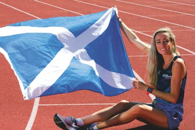 Eilish McColgan flies the flag for Scotland in Gold Coast. Photograph: Jeff Holmes