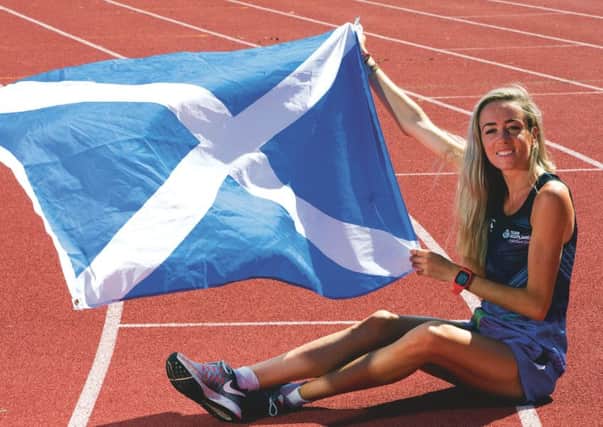 Eilish McColgan flies the flag for Scotland in Gold Coast.  Photograph: Jeff Holmes