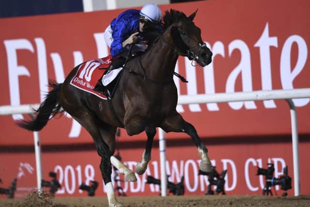 Christophe Soumillon rides Thunder Snow to Dubai World Cup glory. Photograph: AP