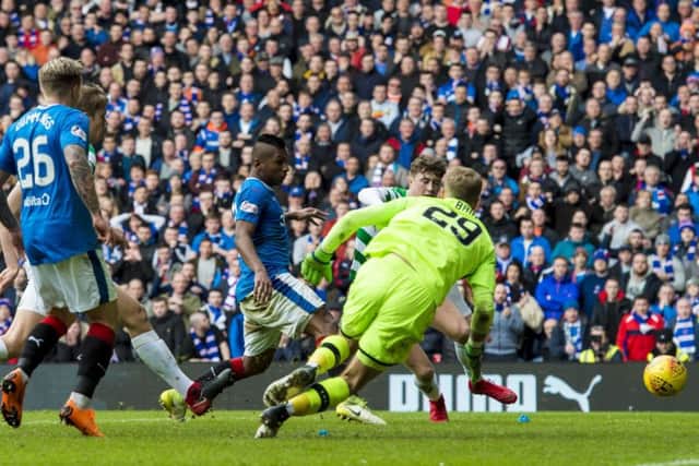 Alfredo Morelos missed a terrific chance in the last Old Firm clash. Picture: SNS