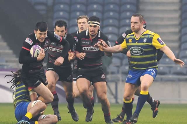 Blair Kinghorn tries to make a break through the Cardiff defence. Picture: SNS/SRU