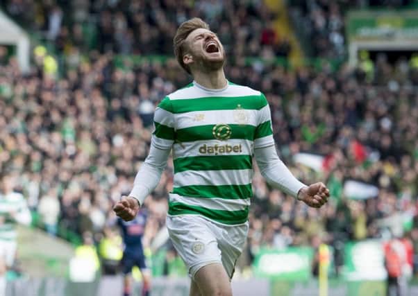 Celtic's Stuart Armstrong celebrates after scoring to make it 2-0. Picture: SNS