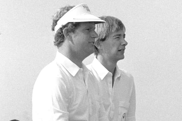 Sandy Lyle, left, and Ken Brown in action in the Ryder Cup at The Belfry in 1985