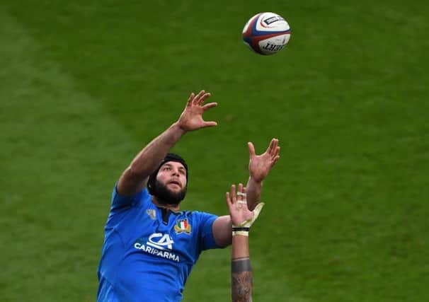 Pietro Ceccarelli challenges for a lineout during a Six Nations match in 2017 against England. Picture: Getty Images