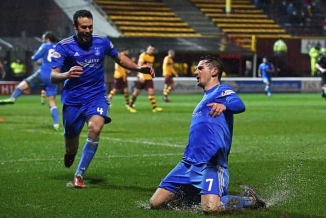 Aberdeen midfielder Kenny McLean celebrates his goal as Aberdeen eased to a 2-0 victory at Fir Park. Picture: Rob Casey