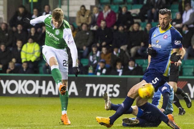 Hibernian's Florian Kamberi equalises before going on to claim a hat-trick in the 3-1 win. Picture: SNS Group/Craig Foy