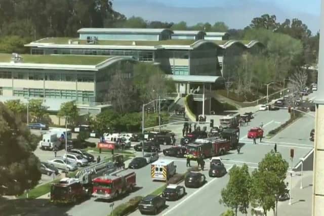 Police swarmed YouTube HQ after being alerted to reports of an active shooter. Pic: AFP