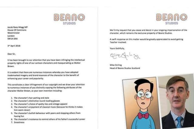 A copy of the cease and desist letter sent from Beano Studios to the Tory MP.