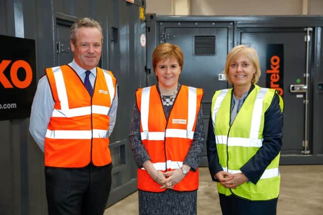 Chris Weston, left, CEO of Aggreko with Nicola Sturgeon and Linda Hanna of Scottish Enterprise