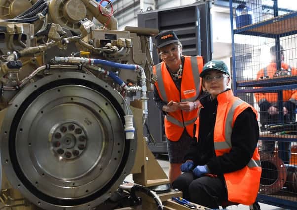 Nicola Sturgeon visits Aggreko, a supplier of mobile power generators, in Dumbarton. Pic: Getty