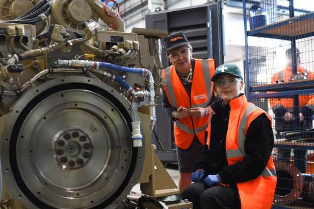 Nicola Sturgeon visits Aggreko, a supplier of mobile power generators, in Dumbarton. Pic: Getty