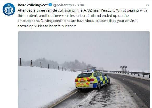 Police Scotland tweeted this warning following a three-car crash near Penicuik