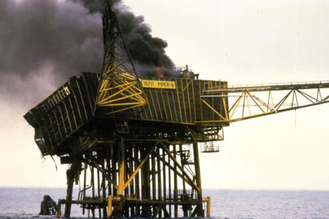 The aftermath of the North Sea Piper Alpha oil rig off the coast of Aberdeen in Scotland after it caught fire on 6 July, 1988. Picture: TSPL