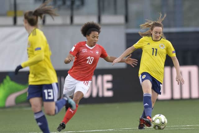 Scotland's Lisa Evans in action in the World Cup qualifier in Switzerland. Picture: Lorraine Hill