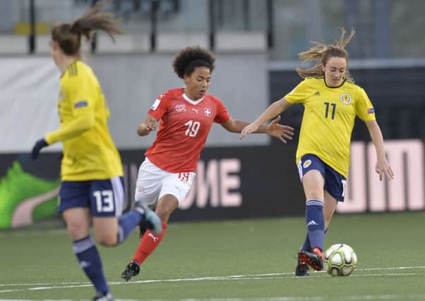 Scotland's Lisa Evans in action in the World Cup qualifier in Switzerland. Picture: Lorraine Hill