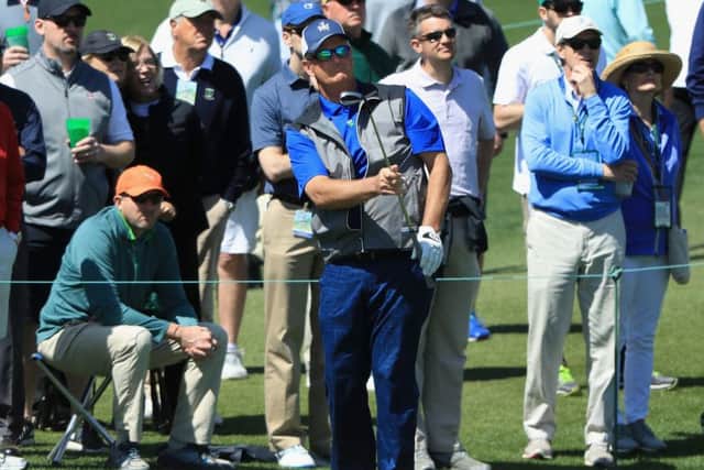 Sandy Lyle watches an approach during the first round in his 37th Masters appearance. Picture: Getty Images