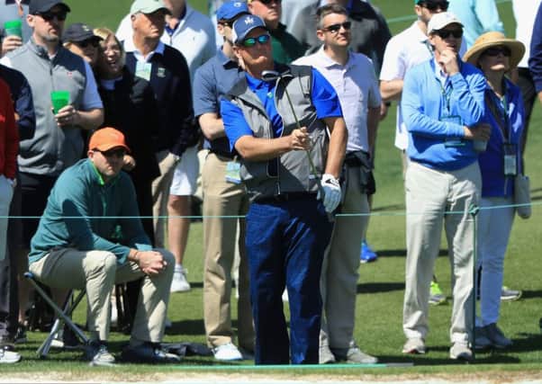 Sandy Lyle watches an approach during the first round in his 37th Masters appearance. Picture: Getty Images