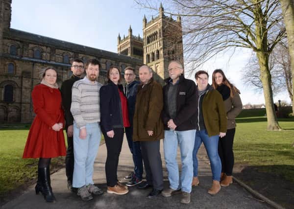 The Woven Bones team at Durham Cathedral, near the site where the bodies of Scots taken prisoner by Cromwell were found