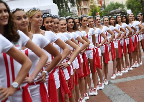 Grid girls standing in a line in Monte-Carlo before the Monaco Formula One Grand Prix. Picture: AFP/Getty Images