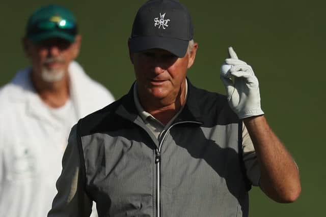 Sandy Lyle waves on the second hole during the second round of the Masters. Picture: Getty Images