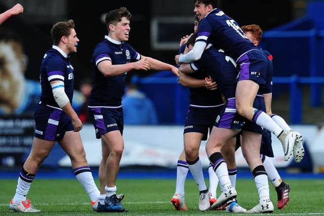 Scotland celebrate victory over France at the U18 Six Nations Festival at Cardiff Arms Park. Picture: Harry Trump/Getty Images