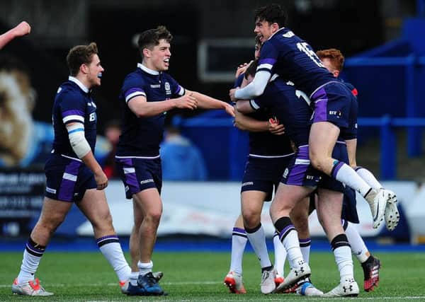 Scotland celebrate victory over France at the U18 Six Nations Festival at Cardiff Arms Park. Picture: Harry Trump/Getty Images