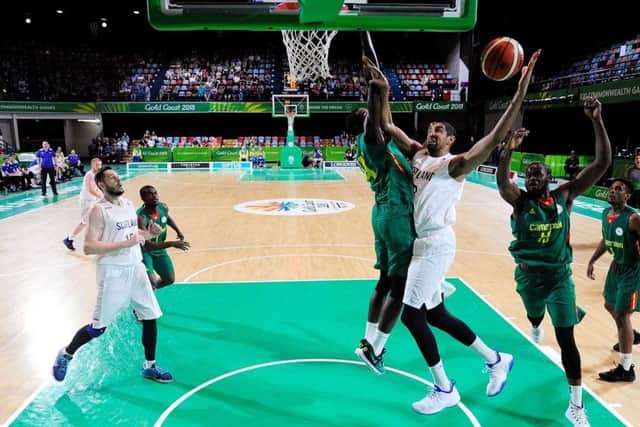 Kieron Achara of Scotland takes a shot during the Preliminary Basketball round match between Scotland and Cameroon PICTURE: Getty