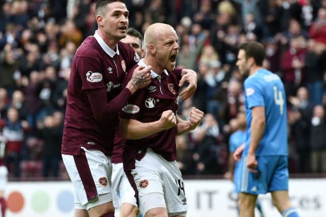 Hearts' Steven Naismith celebrates giving the home side the lead. Picture: SNS/Craig Foy