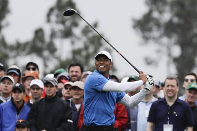 Tiger Woods hits a drive on the eighth hole during the third round of the Masters. Picture: David J. Phillip/AP