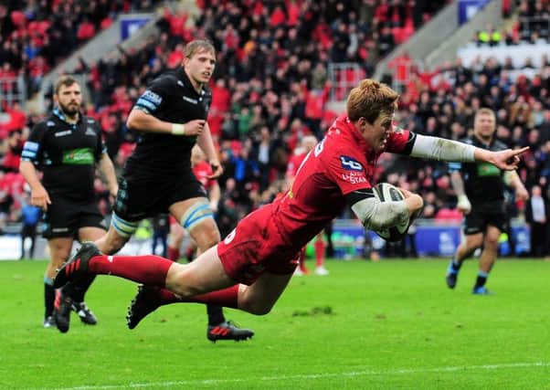 Rhys Patchell scores a try for Scarlets. Picture: Alex Davidson/INPHO/Rex/Shutterstock