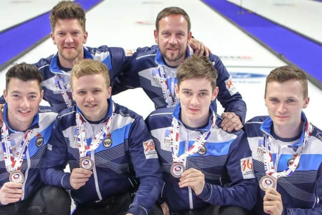 Back row (left to right): Ross Paterson (alternate) Alan Hannah (coach). Front row (left to right): Hammy McMillan jnr, Bobbie Lammie, Grant Hardie, Bruce Mouat (skip).