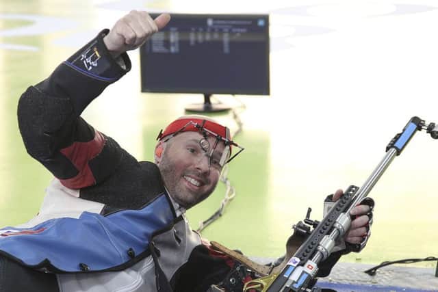 Neil Stirton of Scotland reacts after winning the silver medal. Picture: AP