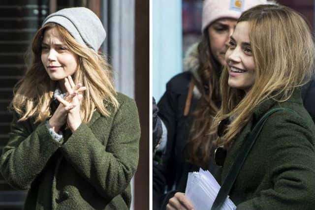Actress Jenna Coleman spotted filming scenes for BBC drama in Glasgow. Picture: SWNS
