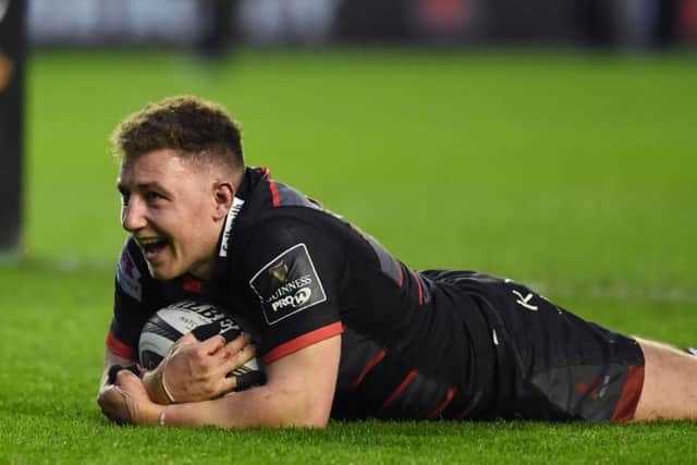 Duncan Weir crosses the whitewash for Edinburgh in their Guinness Pro14 clash with Ulster last month. Picture: SNS Group