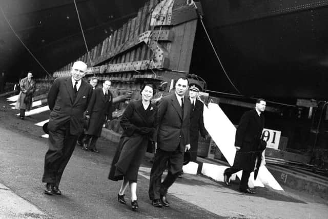 Queen Elizabeth II arrives at the shipyard for the launch. PIC: TSPL.