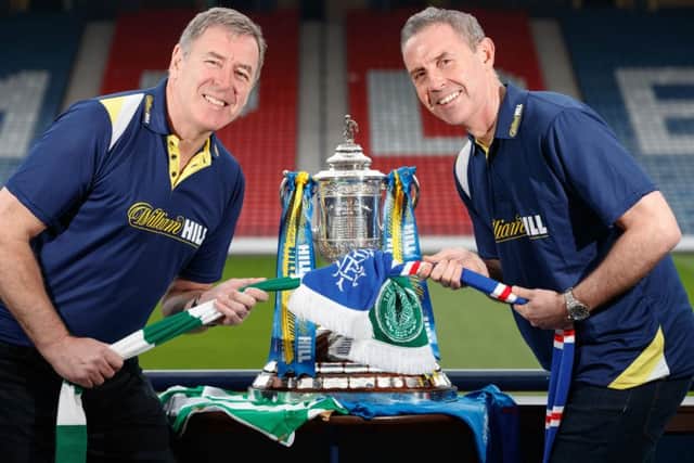 Pat Bonner and David Weir at Hampden to preview Sunday's Scottish Cup semi-final between Rangers and Celtic